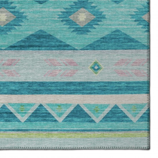 Indoor/Outdoor Phoenix PH3 Teal Washable 8' x 8' Round Rug