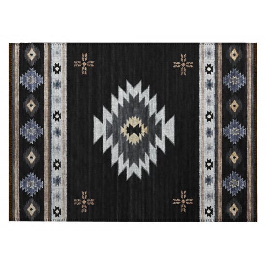 Indoor/Outdoor Phoenix PH4 Black Washable 1'8" x 2'6" Rug