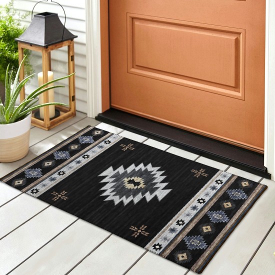 Indoor/Outdoor Phoenix PH4 Black Washable 1'8" x 2'6" Rug