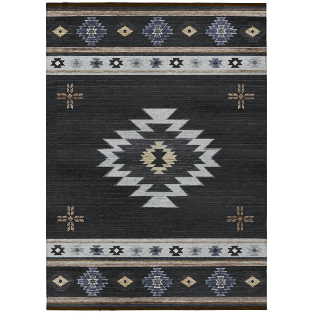 Indoor/Outdoor Phoenix PH4 Black Washable 5' x 7'6" Rug