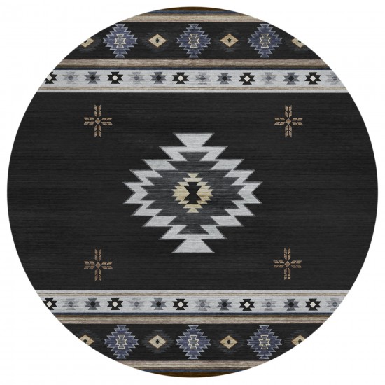 Indoor/Outdoor Phoenix PH4 Black Washable 8' x 8' Round Rug