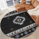 Indoor/Outdoor Phoenix PH4 Black Washable 8' x 8' Round Rug