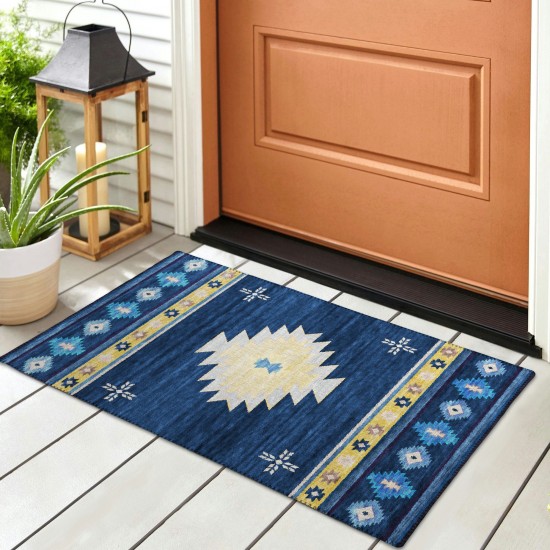 Indoor/Outdoor Phoenix PH4 Navy Washable 1'8" x 2'6" Rug