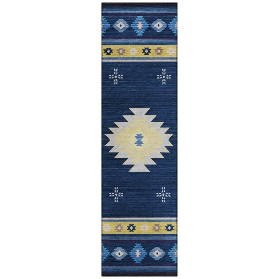 Indoor/Outdoor Phoenix PH4 Navy Washable 2'3" x 7'6" Runner Rug