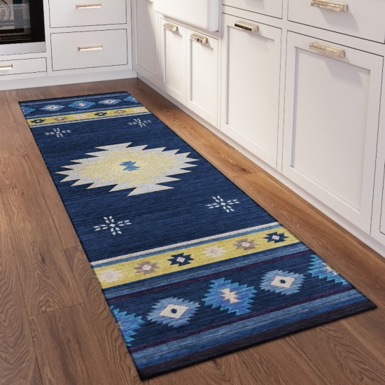 Indoor/Outdoor Phoenix PH4 Navy Washable 2'3" x 7'6" Runner Rug