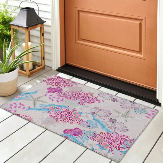 Indoor/Outdoor Seabreeze SZ1 Blush Washable 1'8" x 2'6" Rug