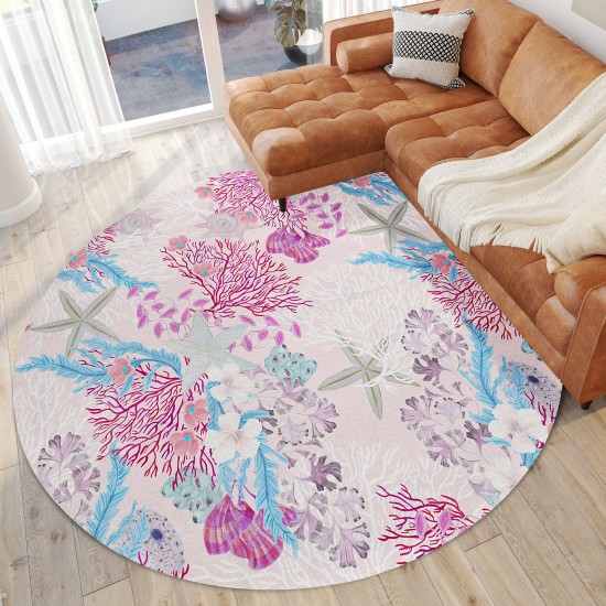 Indoor/Outdoor Seabreeze SZ1 Blush Washable 8' x 8' Round Rug