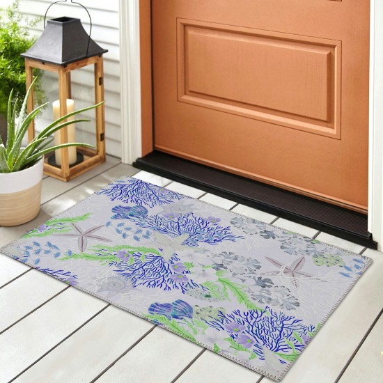 Indoor/Outdoor Seabreeze SZ1 Lavender Washable 1'8" x 2'6" Rug