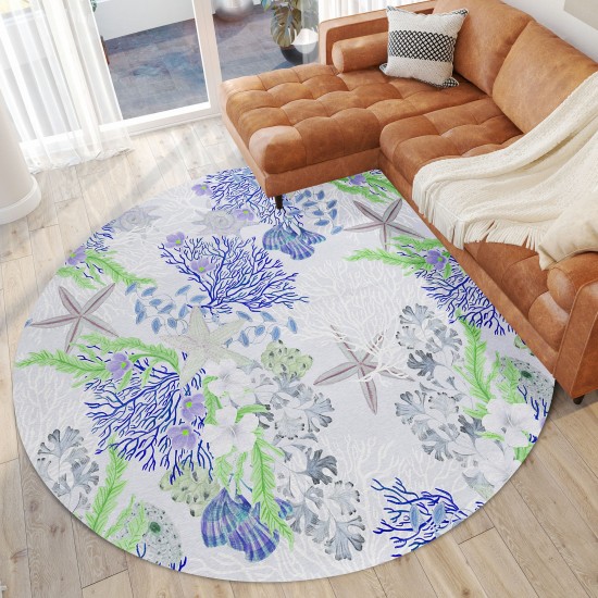 Indoor/Outdoor Seabreeze SZ1 Lavender Washable 8' x 8' Round Rug