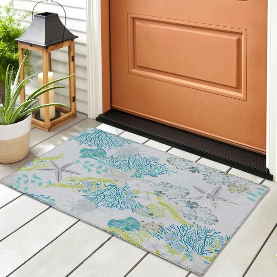 Indoor/Outdoor Seabreeze SZ1 Silver Washable 1'8" x 2'6" Rug