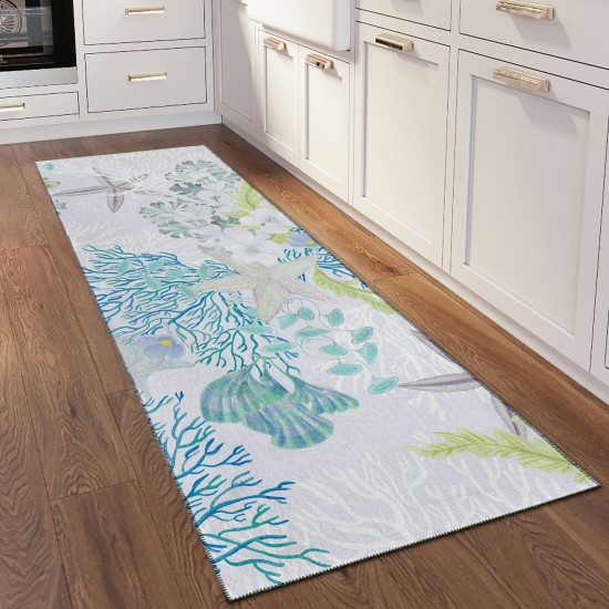 Indoor/Outdoor Seabreeze SZ1 Silver Washable 2'3" x 7'6" Runner Rug