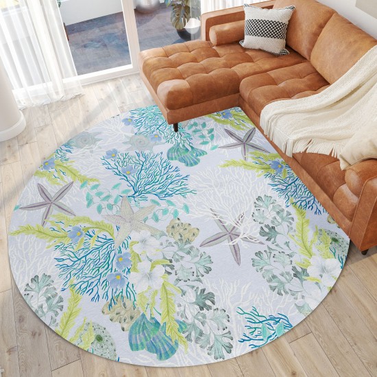 Indoor/Outdoor Seabreeze SZ1 Silver Washable 8' x 8' Round Rug