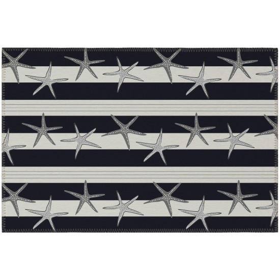 Indoor/Outdoor Seabreeze SZ12 Black Washable 1'8" x 2'6" Rug