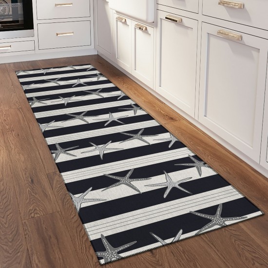 Indoor/Outdoor Seabreeze SZ12 Black Washable 2'3" x 7'6" Runner Rug