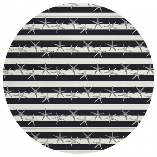 Indoor/Outdoor Seabreeze SZ12 Black Washable 8' x 8' Round Rug