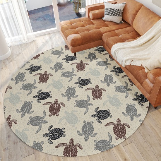 Indoor/Outdoor Seabreeze SZ13 Beige Washable 8' x 8' Round Rug