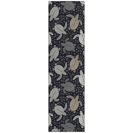 Indoor/Outdoor Seabreeze SZ13 Black Washable 2'3" x 7'6" Runner Rug