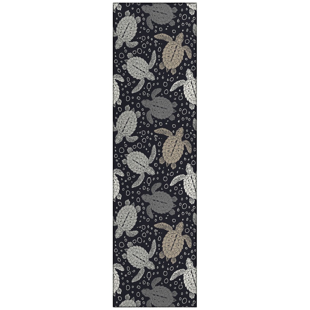Indoor/Outdoor Seabreeze SZ13 Black Washable 2'3" x 7'6" Runner Rug