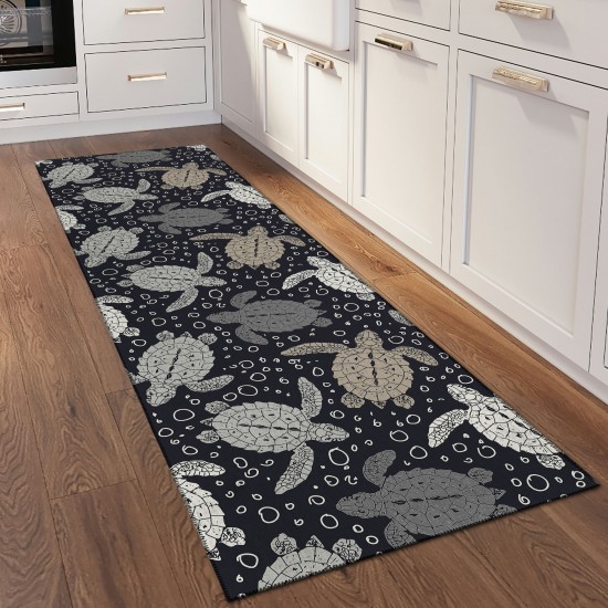 Indoor/Outdoor Seabreeze SZ13 Black Washable 2'3" x 7'6" Runner Rug