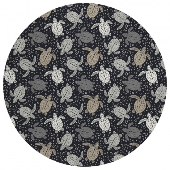 Indoor/Outdoor Seabreeze SZ13 Black Washable 8' x 8' Round Rug