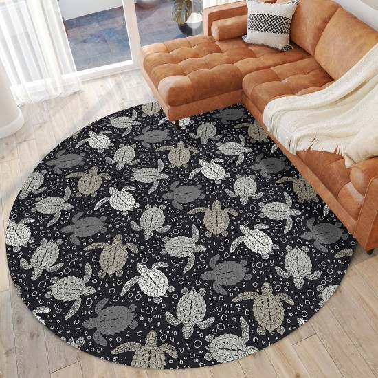 Indoor/Outdoor Seabreeze SZ13 Black Washable 8' x 8' Round Rug