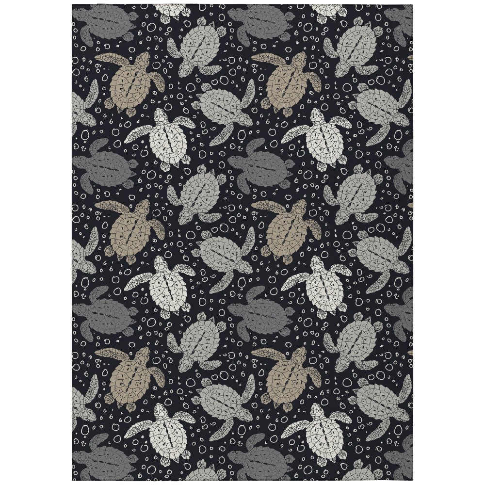 Indoor/Outdoor Seabreeze SZ13 Black Washable 9' x 12' Rug