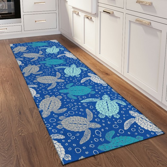 Indoor/Outdoor Seabreeze SZ13 Navy Washable 2'3" x 7'6" Runner Rug