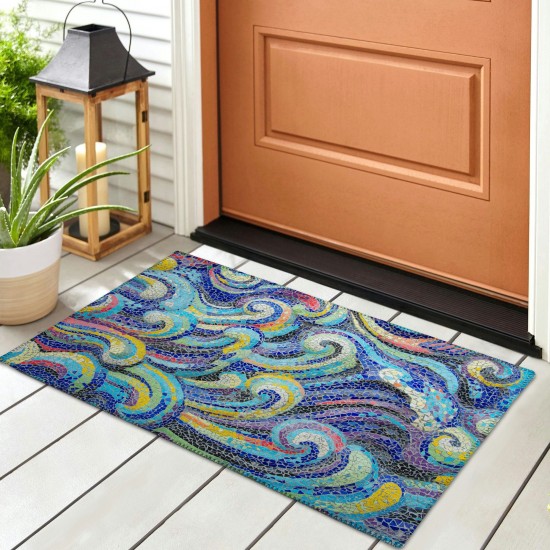 Indoor/Outdoor Seabreeze SZ14 Indigo Washable 1'8" x 2'6" Rug