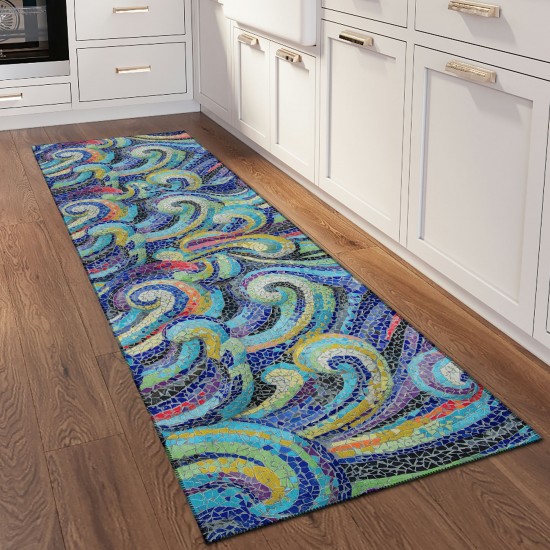 Indoor/Outdoor Seabreeze SZ14 Indigo Washable 2'3" x 7'6" Runner Rug