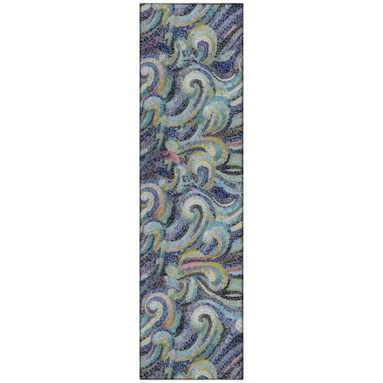 Indoor/Outdoor Seabreeze SZ14 Ink Washable 2'3" x 7'6" Runner Rug