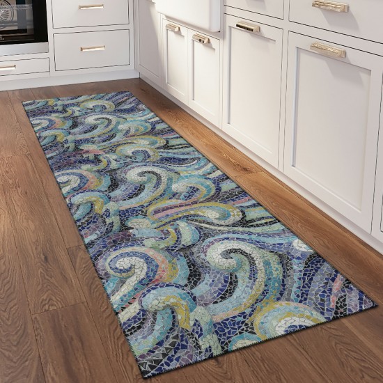 Indoor/Outdoor Seabreeze SZ14 Ink Washable 2'3" x 7'6" Runner Rug