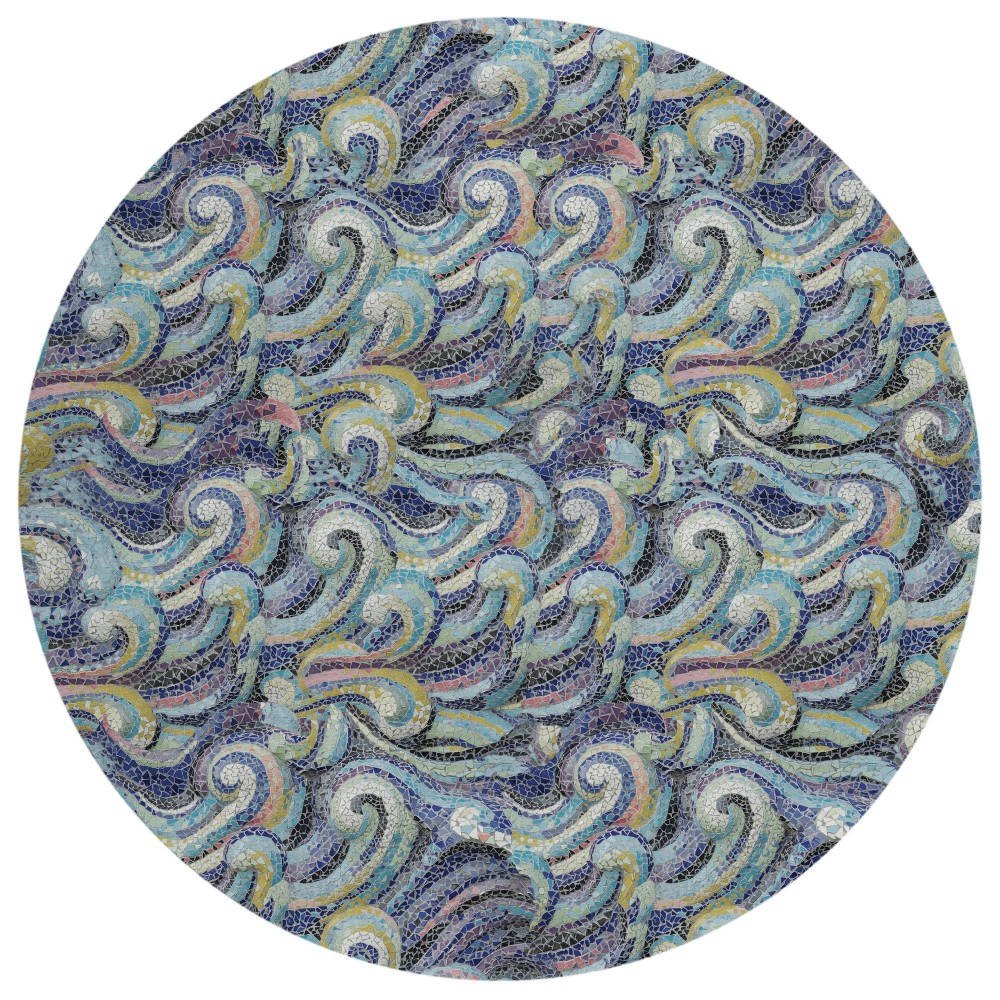 Indoor/Outdoor Seabreeze SZ14 Ink Washable 8' x 8' Round Rug