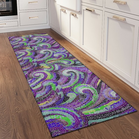 Indoor/Outdoor Seabreeze SZ14 Violet Washable 2'3" x 7'6" Runner Rug