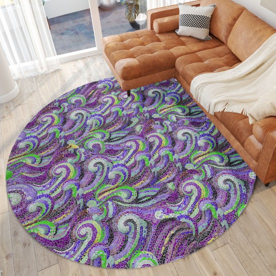 Indoor/Outdoor Seabreeze SZ14 Violet Washable 8' x 8' Round Rug