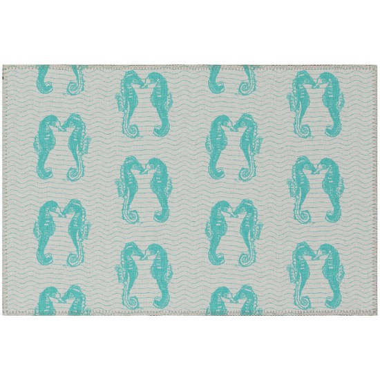 Indoor/Outdoor Seabreeze SZ15 Teal Washable 1'8" x 2'6" Rug