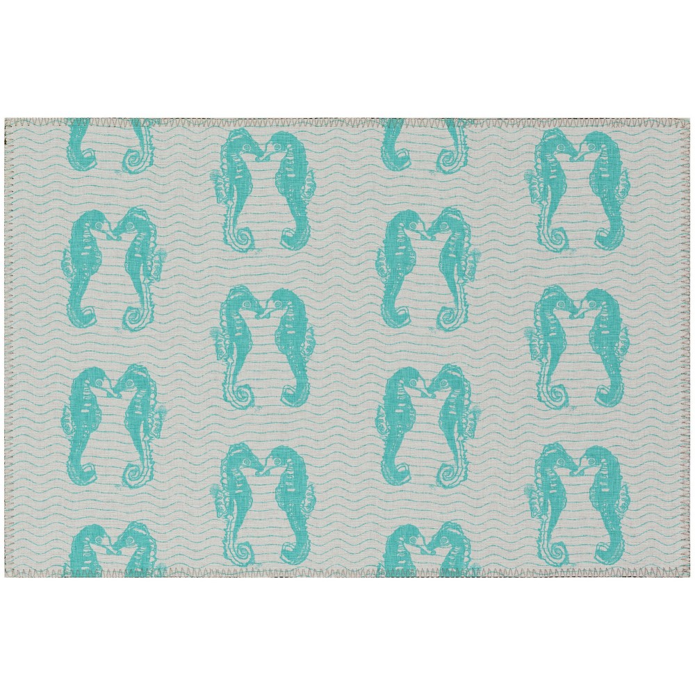 Indoor/Outdoor Seabreeze SZ15 Teal Washable 1'8" x 2'6" Rug