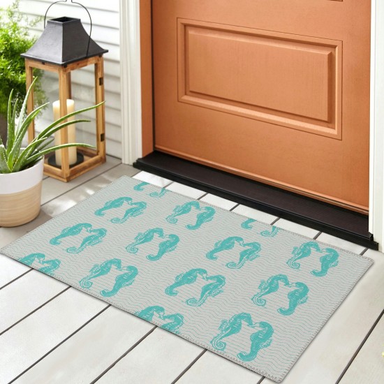 Indoor/Outdoor Seabreeze SZ15 Teal Washable 1'8" x 2'6" Rug