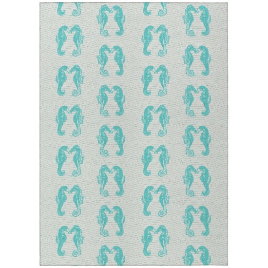 Indoor/Outdoor Seabreeze SZ15 Teal Washable 10' x 14' Rug