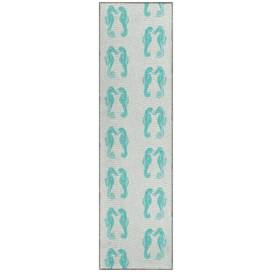 Indoor/Outdoor Seabreeze SZ15 Teal Washable 2'3" x 7'6" Runner Rug