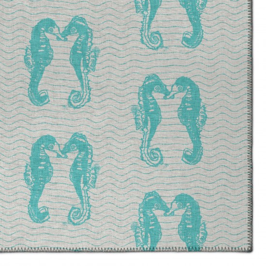 Indoor/Outdoor Seabreeze SZ15 Teal Washable 2'3" x 7'6" Runner Rug