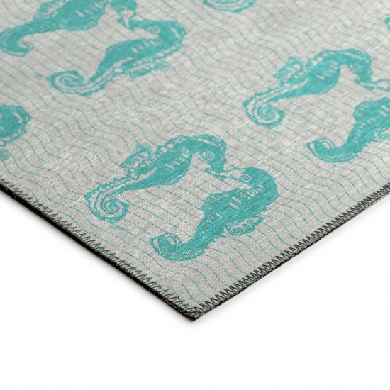 Indoor/Outdoor Seabreeze SZ15 Teal Washable 2'3" x 7'6" Runner Rug