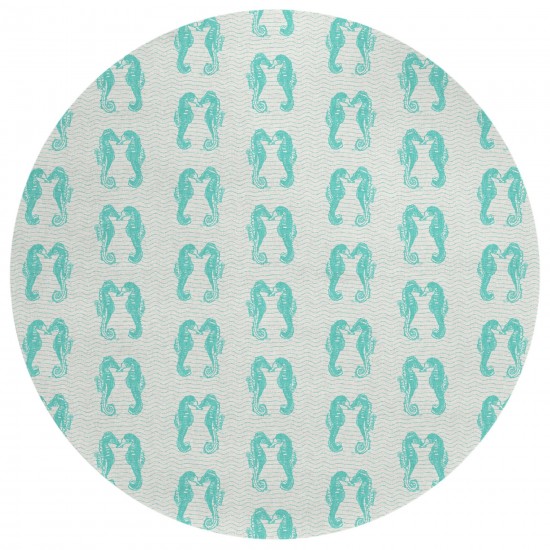 Indoor/Outdoor Seabreeze SZ15 Teal Washable 8' x 8' Round Rug