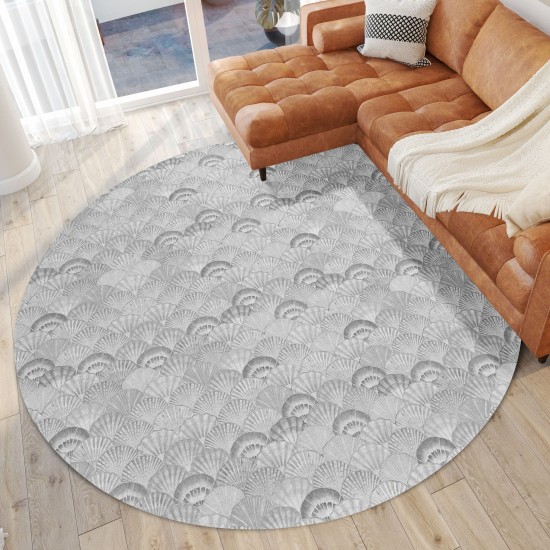 Indoor/Outdoor Seabreeze SZ2 Silver Washable 8' x 8' Round Rug