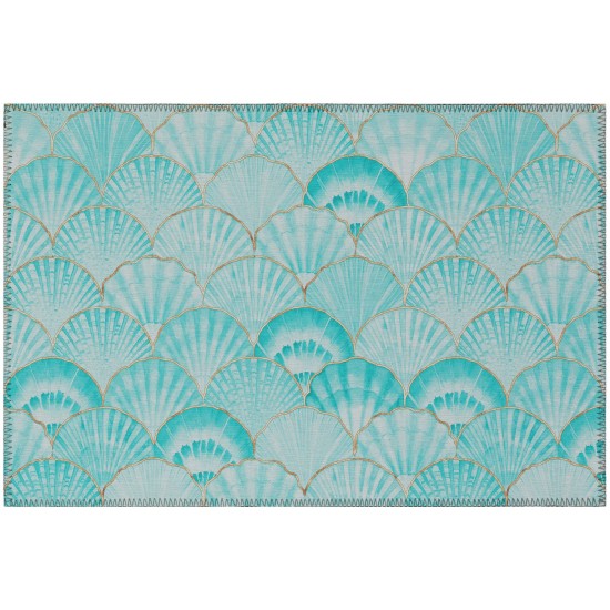 Indoor/Outdoor Seabreeze SZ2 Teal Washable 1'8" x 2'6" Rug