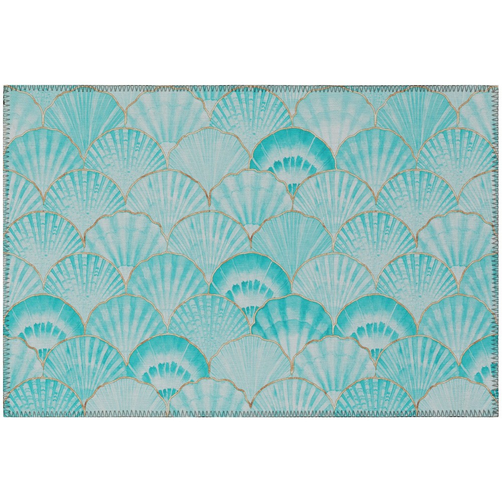 Indoor/Outdoor Seabreeze SZ2 Teal Washable 1'8" x 2'6" Rug