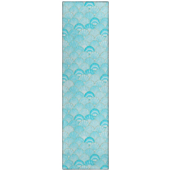 Indoor/Outdoor Seabreeze SZ2 Teal Washable 2'3" x 7'6" Runner Rug