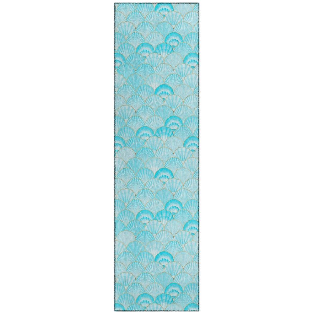 Indoor/Outdoor Seabreeze SZ2 Teal Washable 2'3" x 7'6" Runner Rug