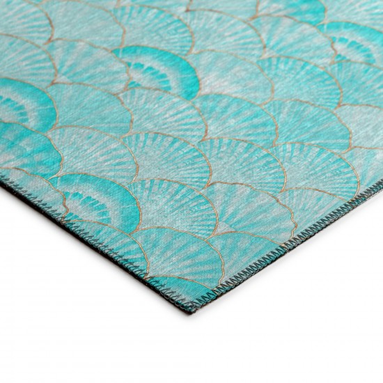 Indoor/Outdoor Seabreeze SZ2 Teal Washable 2'3" x 7'6" Runner Rug