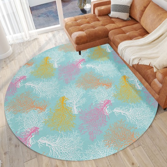 Seabreeze SZ2 Teal Washable 8' x 8' Round Rug