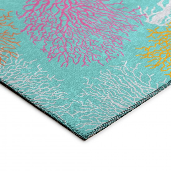 Seabreeze SZ2 Teal Washable 8' x 8' Round Rug